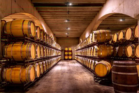 Wine cellar with whiskey barrels